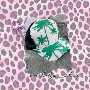 Just Beachy! NWOT Mesh Back Trucker Hat with Green Palm Trees